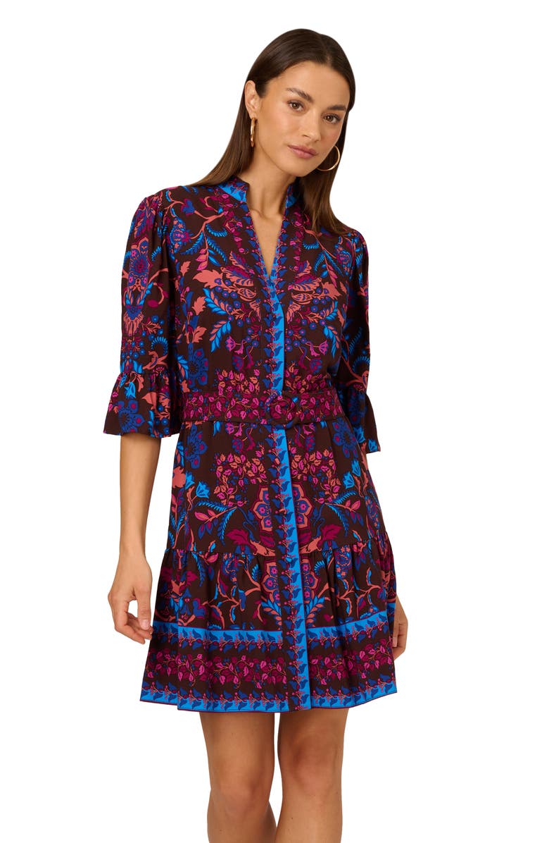 Adrianna Papell Floral Flounce Belted Dress, Alternate, color, 