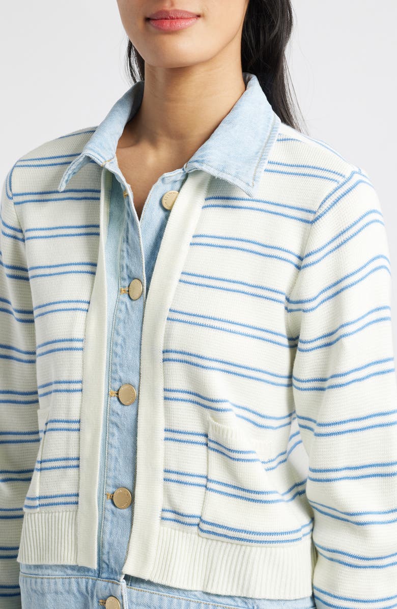 Wit & Wisdom Mixed Media Jacket, Alternate, color, Off White/ Chambray Blue