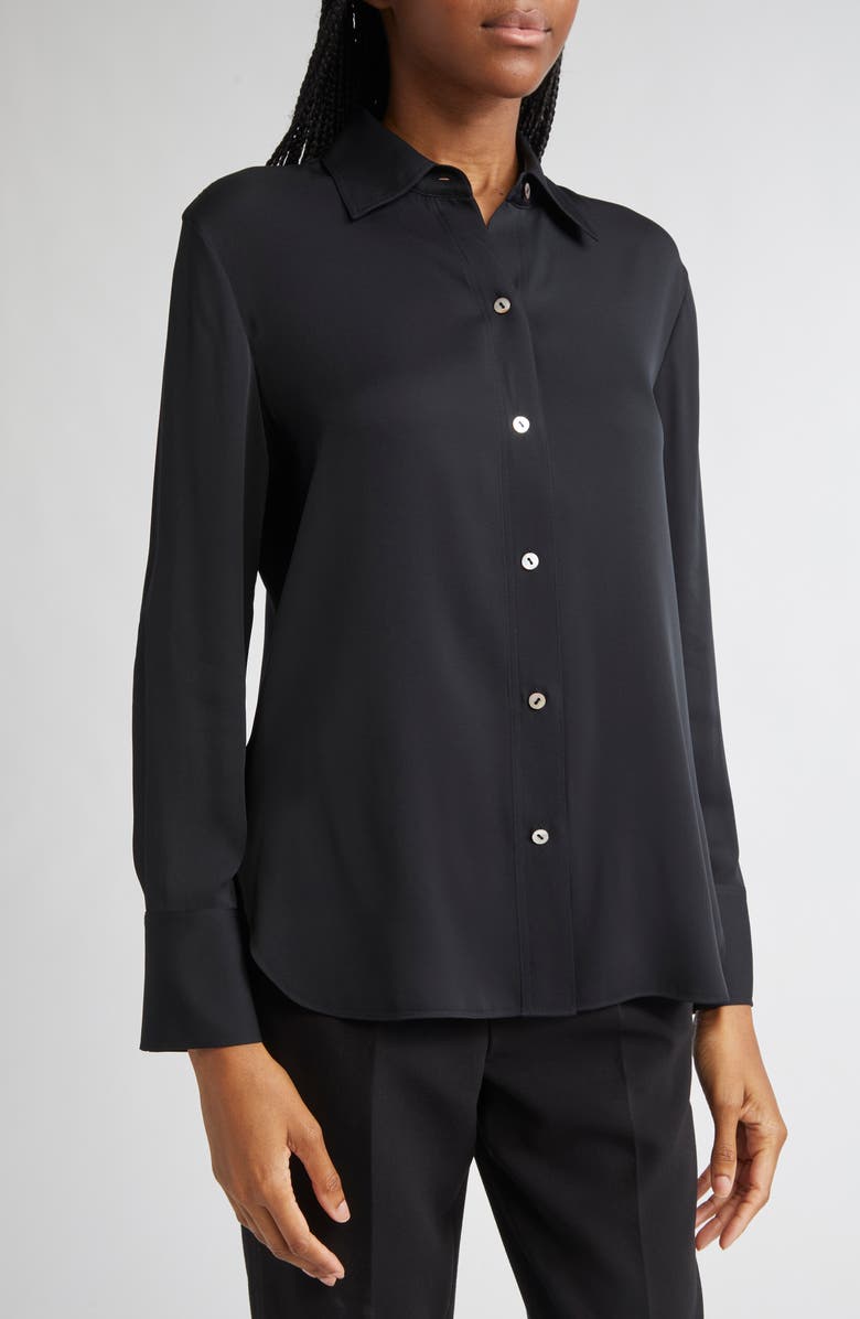Vince Stretch Silk Button-Up Shirt, Alternate, color, Black
