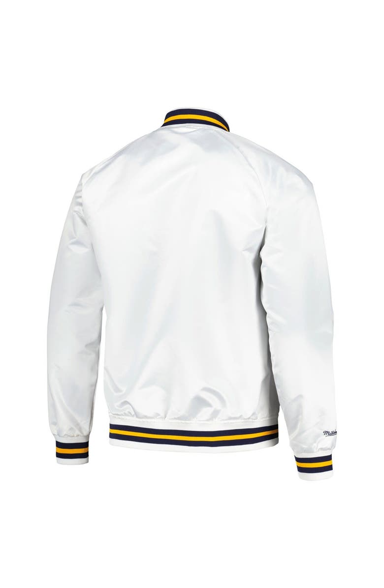 Mitchell & Ness Men's Mitchell & Ness White Golden State Warriors Hardwood Classics Throwback Wordmark Raglan Full-Snap Jacket, Alternate, color, White