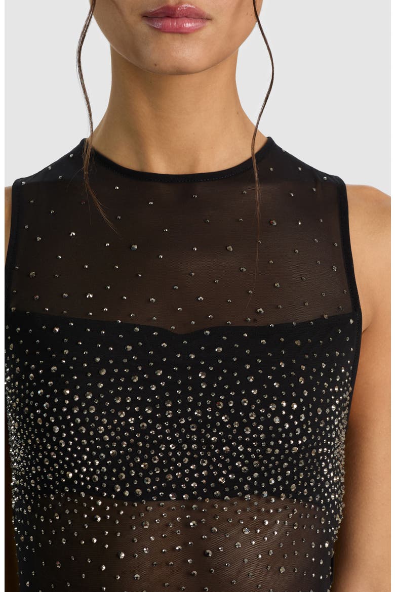 Embellished Bandeau Mesh Bodysuit, Alternate, color, BLACK/ HEMATITE