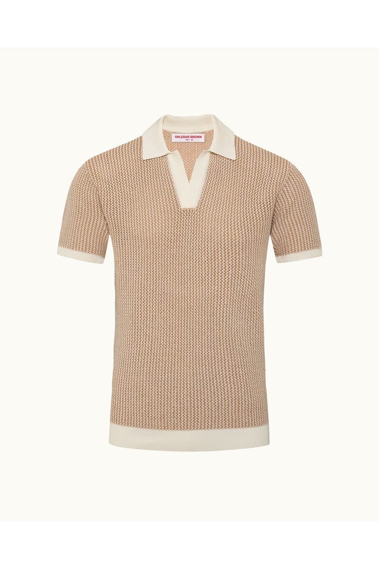 Horton Crochet Tailored Chevron Crochet Polo, Alternate, color, Biscuit