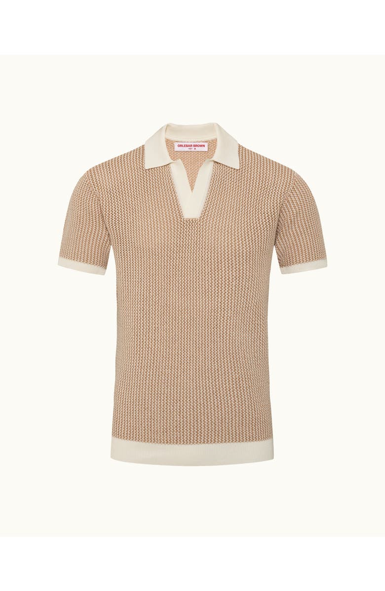 Orlebar Brown Horton Crochet Tailored Chevron Crochet Polo, Alternate, color, Biscuit