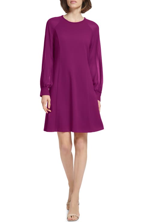 Sheer Long Sleeve A-Line Dress