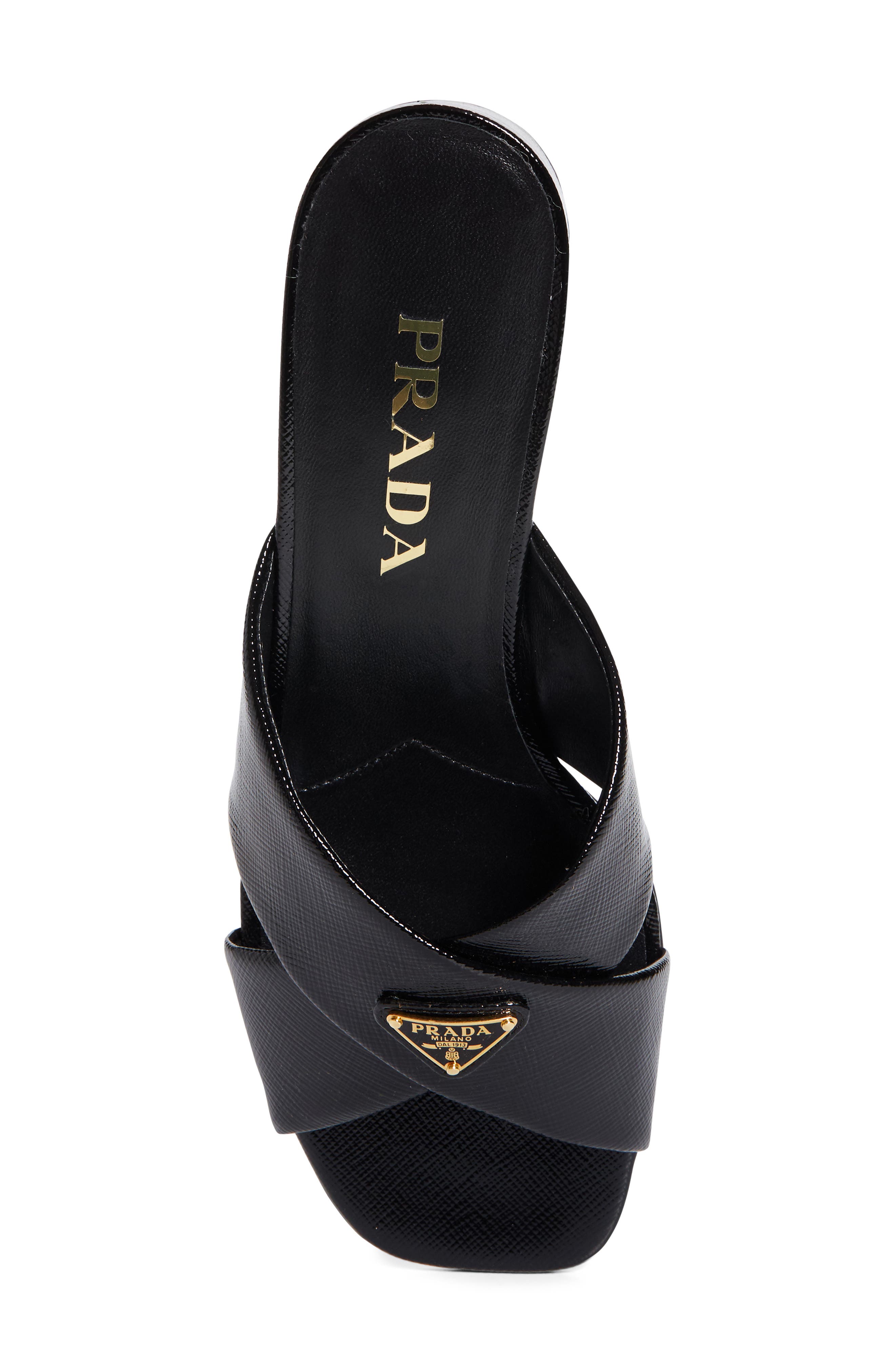 Prada Block Heel Square Toe Sandal, Alternate, color, Nero