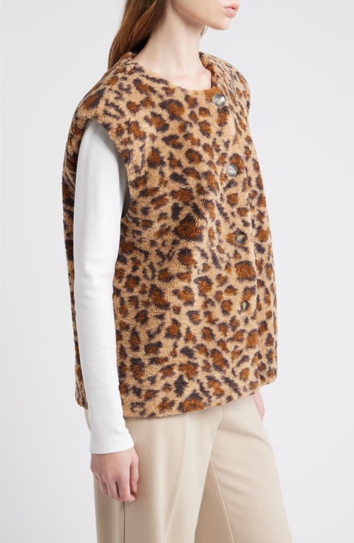 Dra Sandy Leopard Faux Shearling Vest In Brown