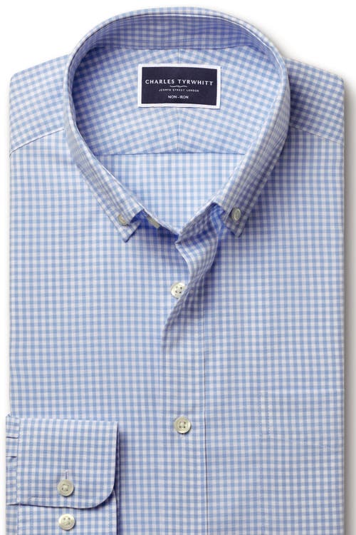 Charles Tyrwhitt Non-iron Stretch Poplin Check Shirt In Blue