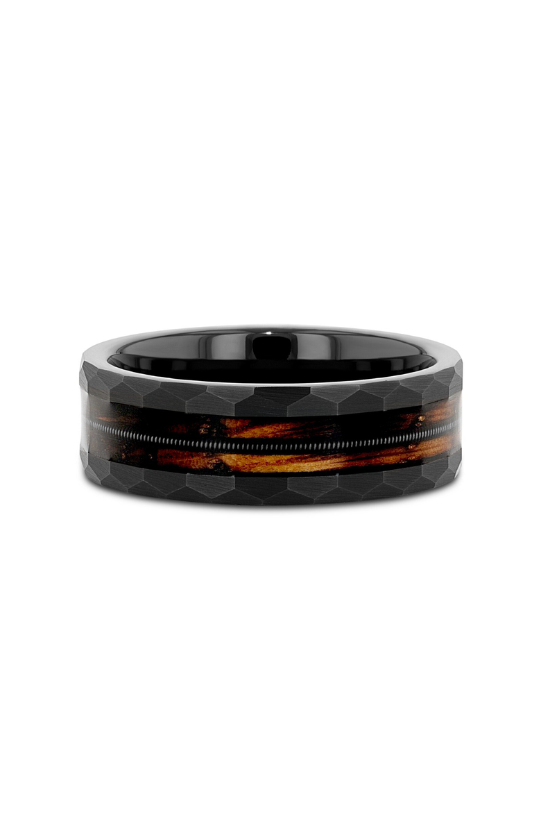 Larson Jewelers Riff Barrel Wood Tungsten Wedding Band, Alternate, color, Black / Brown