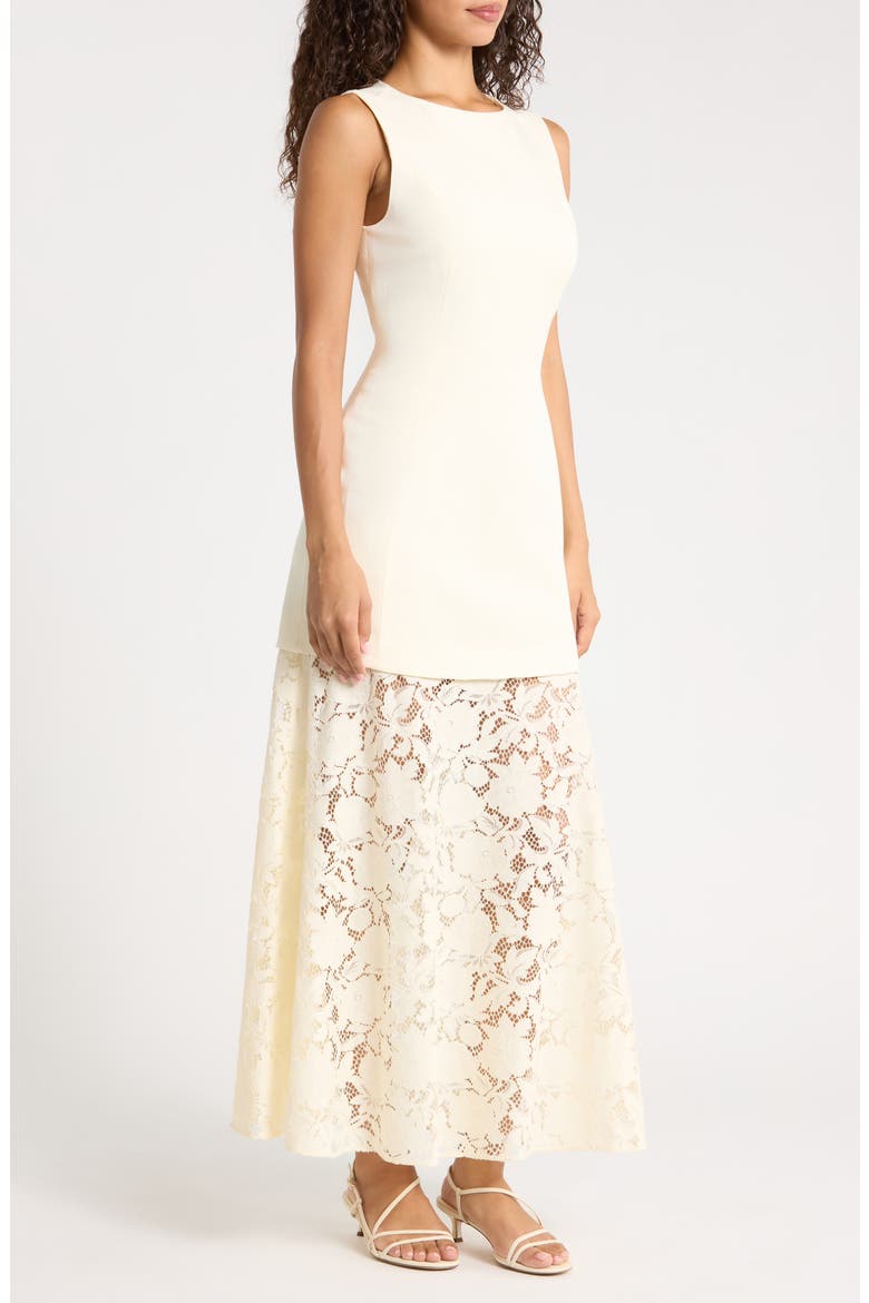 Joan Mixed Media Lace Midi Dress, Alternate, color, BUTTERCREAM