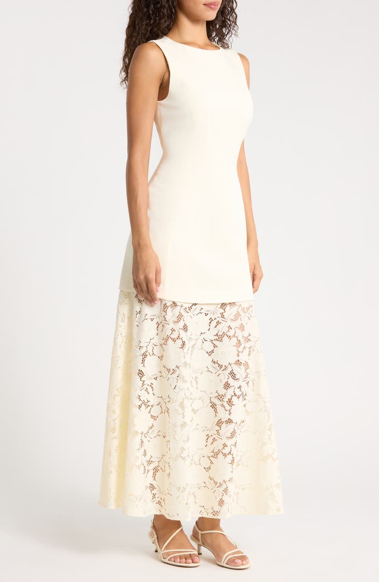 Ever New Joan Mixed Media Lace Midi Dress, Alternate, color, Buttercream