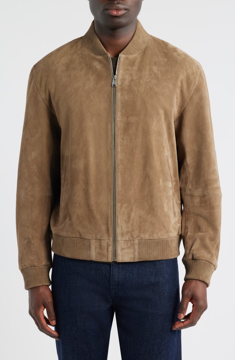 BOSS Muller Suede Bomber Jacket, Alternate, color, Open Brown