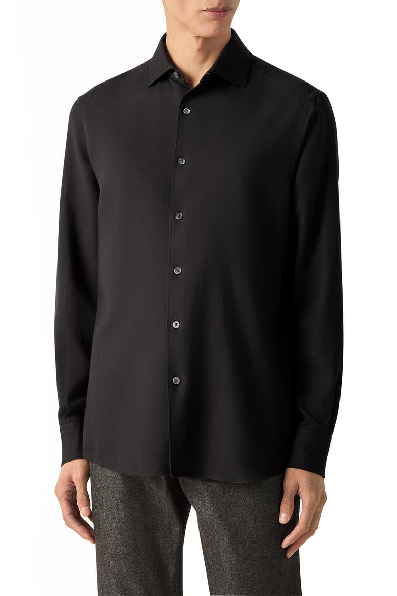 Cashco Cashmere & Cotton Button-Up Shirt, Main, color, BLACK