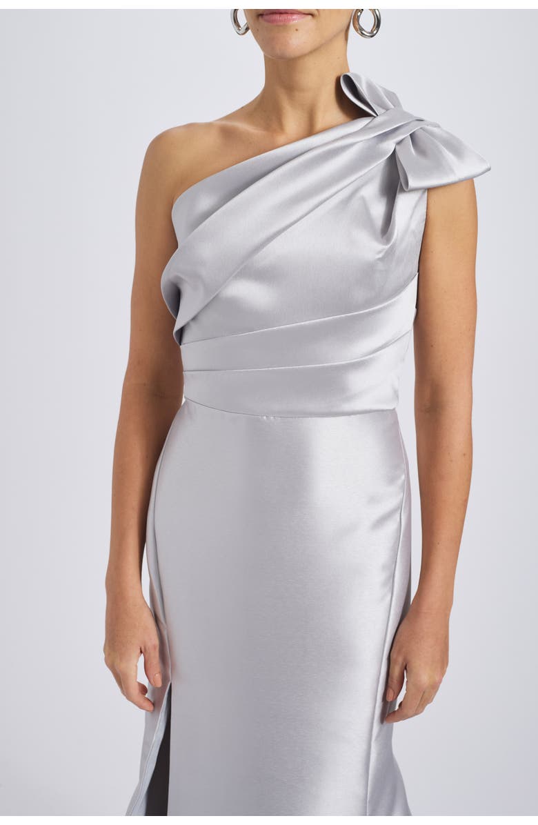 Amsale Mikado Draped Bodice Gown, Alternate, color, Platinum