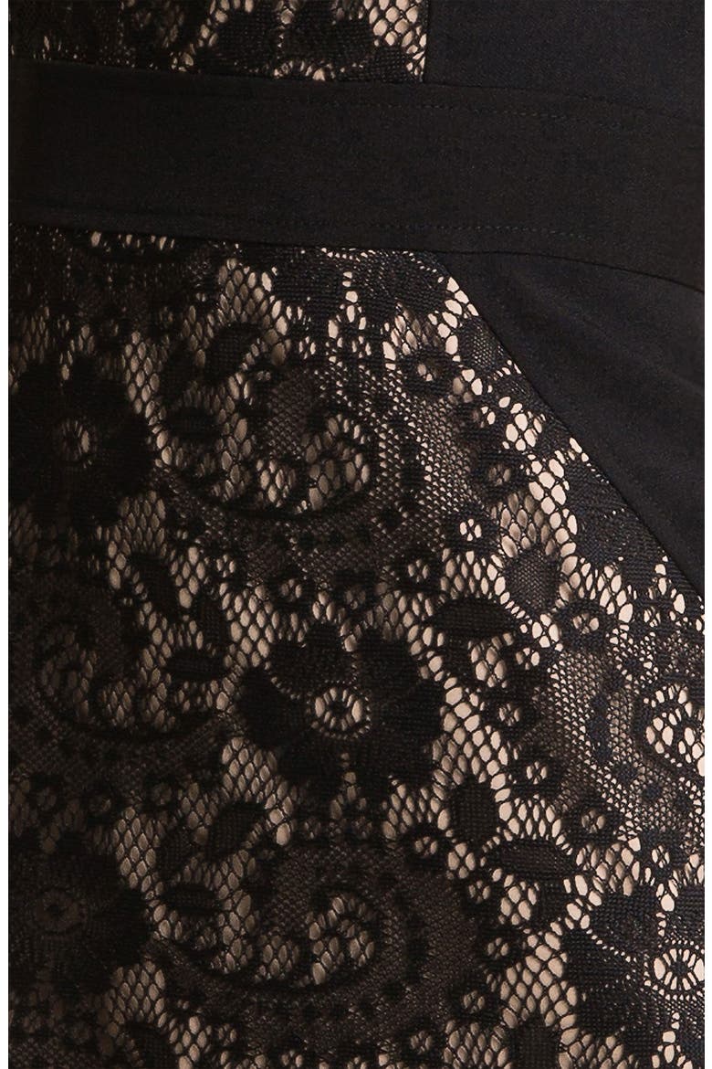 Lace Inset Crepe Sheath Dress, Alternate, color, BLACK