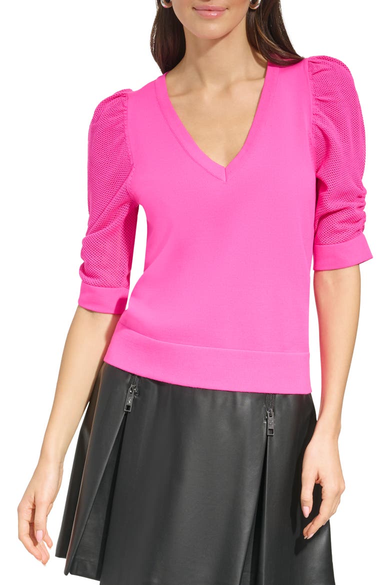 Puff Sleeve Sweater, Main, color, SHOCKING PINK