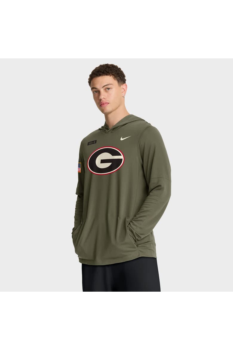 Men's Nike Olive Georgia Bulldogs 2025 Military Appreciation Dri-FIT Long Sleeve Hoodie T-Shirt, Main, color, Olive
