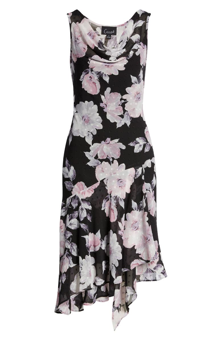 Connected Apparel Swiss Dot Floral Asymmetric Chiffon Midi Dress, Alternate, color, 
