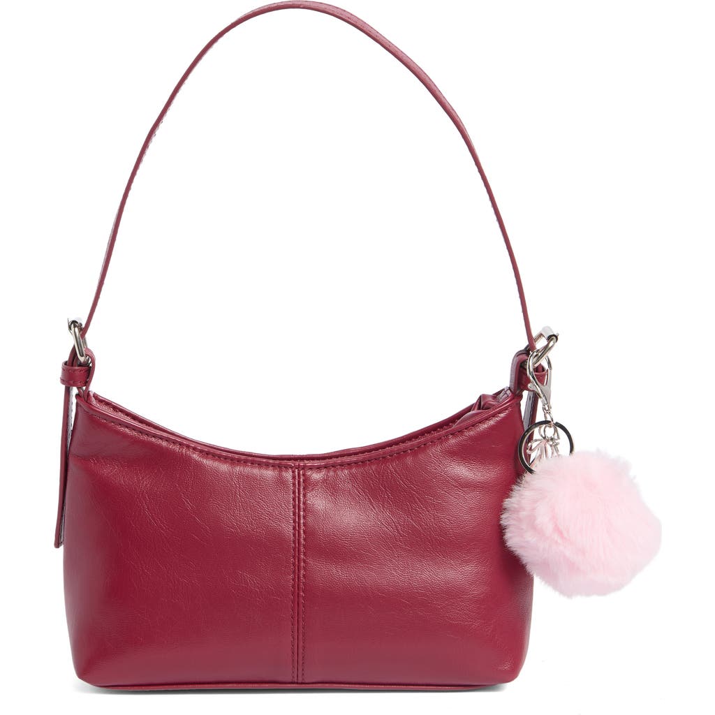 Madden Girl Faux Leather Shoulder Bag With Faux Fur Charm In Burgundy