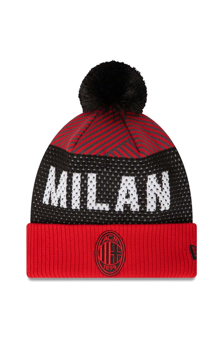 New Era Men's New Era Red AC Milan Engineered Sport Cuffed Knit Hat with Pom, Main, color, 