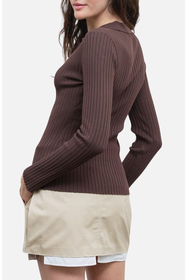 Collared Rib Cardigan, Alternate, color, BROWN