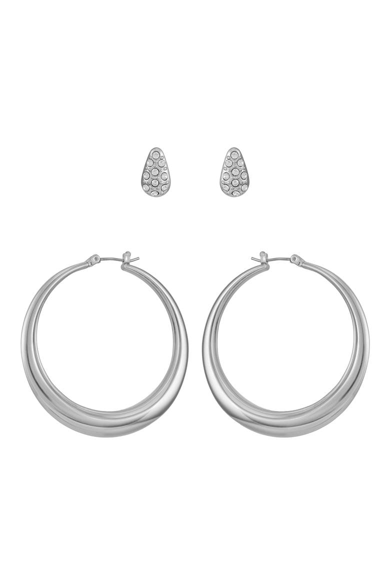 Hoop and Stud Earring Set, Alternate, color, SILVER TONE