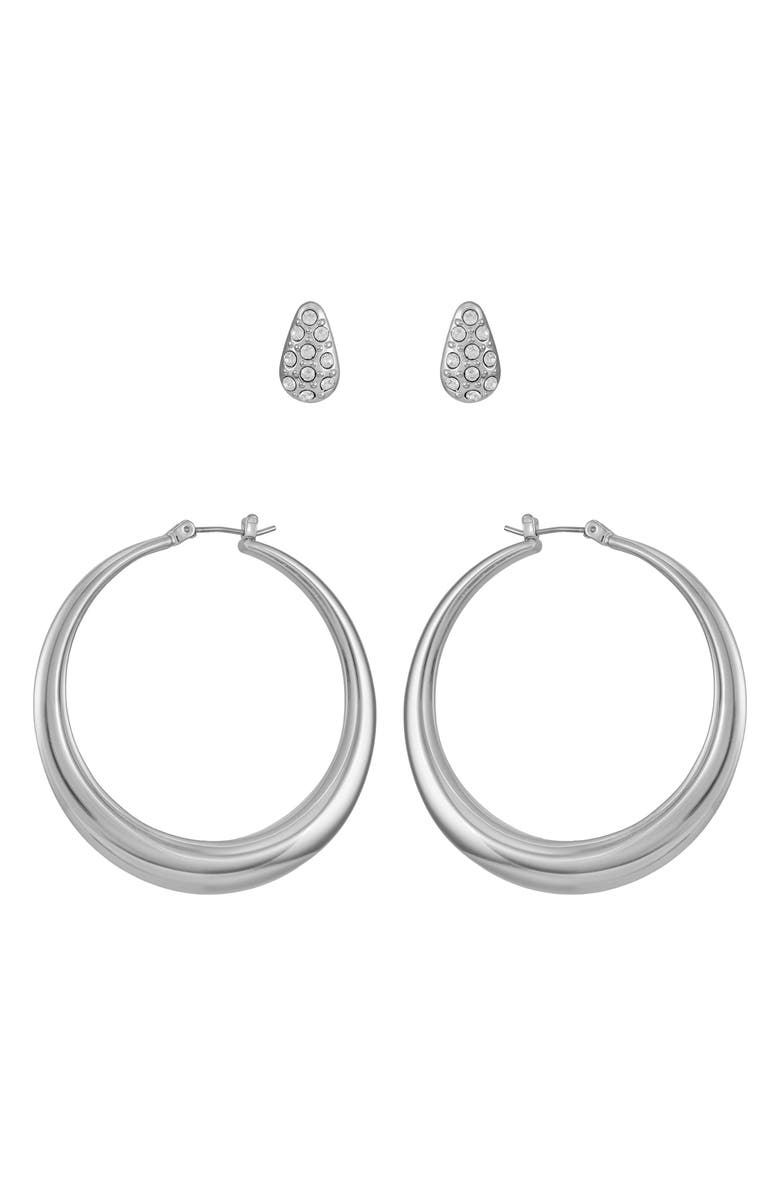 Vince Camuto Hoop and Stud Earring Set, Alternate, color, Silver Tone