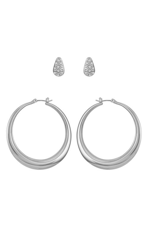 Vince Camuto Hoop And Stud Earring Set In Silver