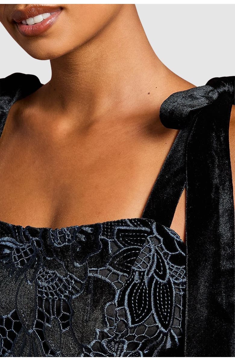 Coast Petite Velvet Lace Tie Shoulder Dress, Alternate, color, Black