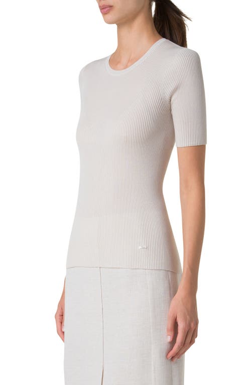 Akris Short Sleeve Silk & Cotton Rib Sweater In Greige