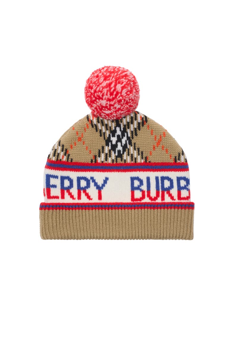 Burberry Check Wool Blend Beanie, Alternate, color, Sand Beige