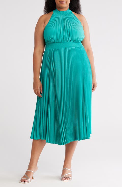 Pleated High Neck Dress (Plus)