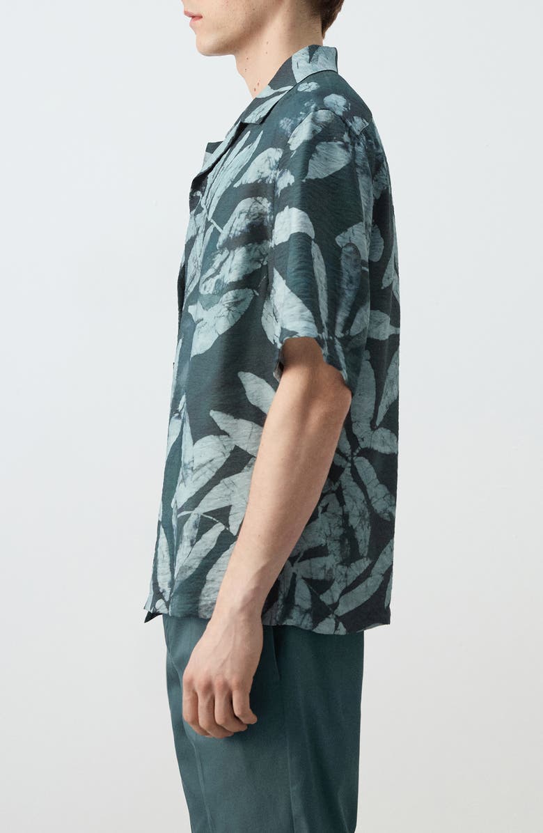 MANGO Tropical Print Camp Shirt, Alternate, color, Emerald Green