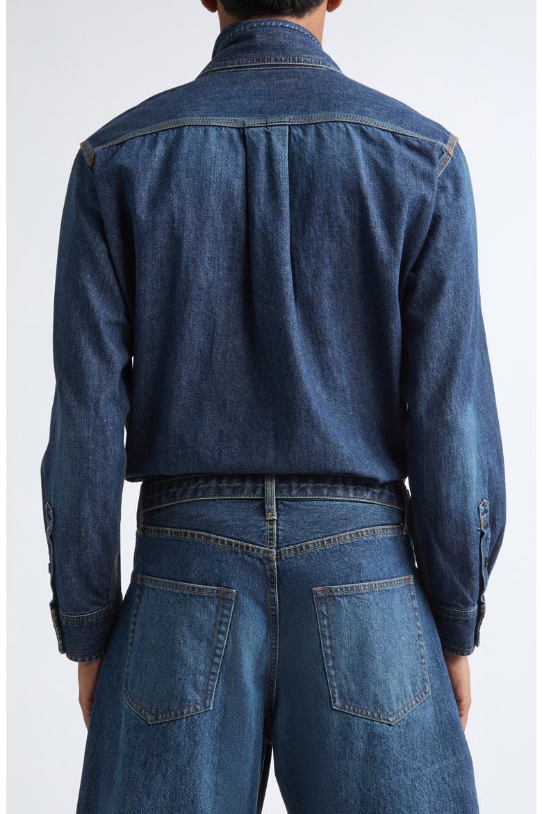 Tie Neck Denim Button-Up Shirt, Alternate, color, BLUE
