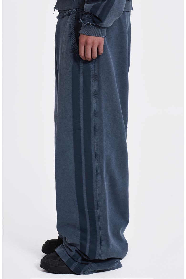 Oversize Sporty Stripe Denim Wash Cotton Sweatpants, Alternate, color, BLUE