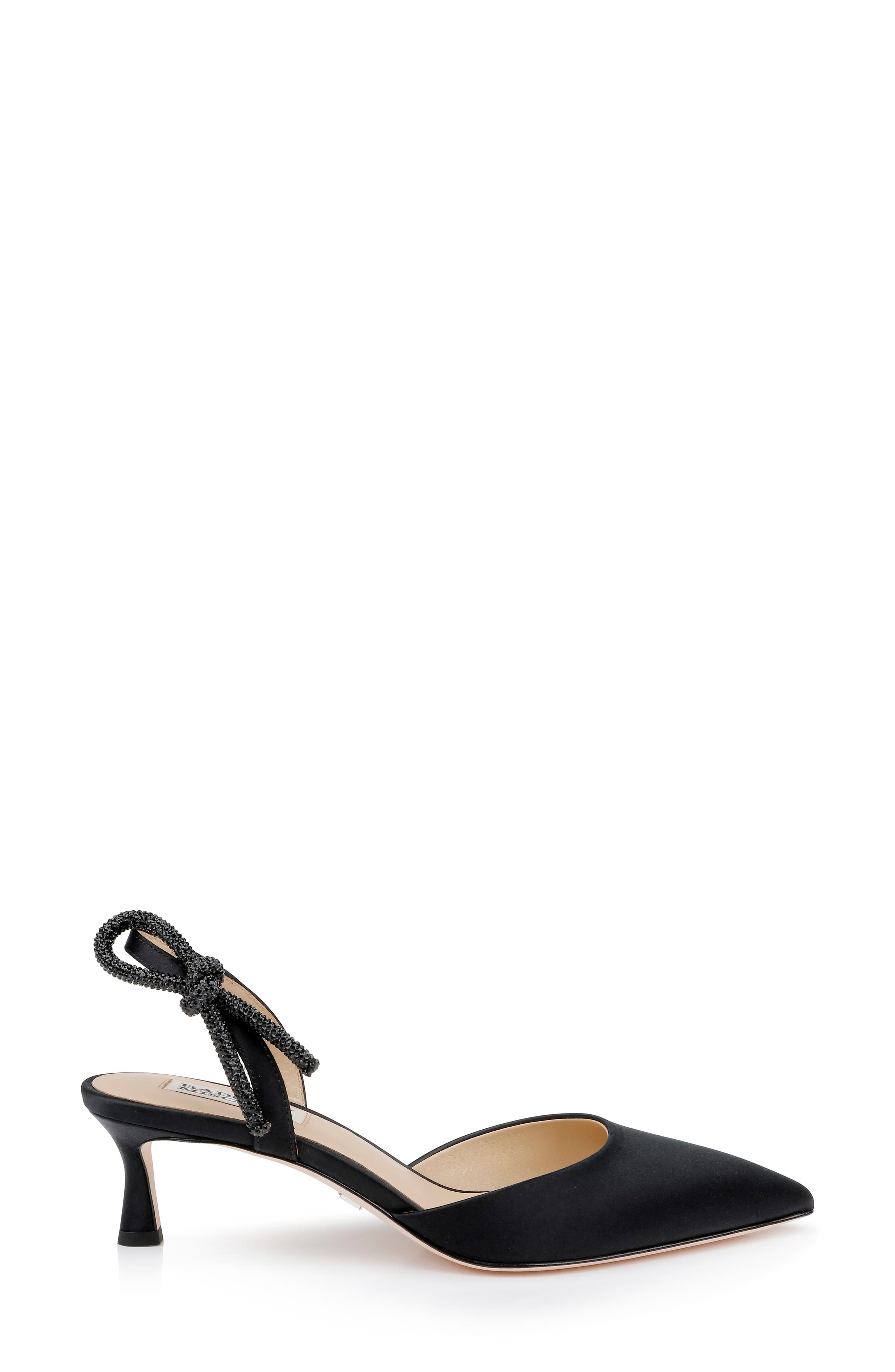 Badgley Mischka Bridal Gentry Slingback Pointed Toe Kitten Heel Pump, Alternate, color, Black Satin