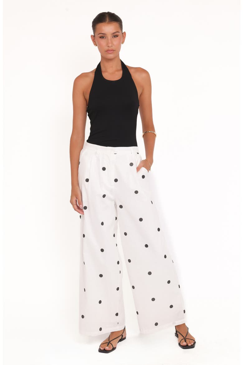 Valora Dot Wide Leg Cotton & Linen Pants, Alternate, color, WHITE BLACK POLKA DOT