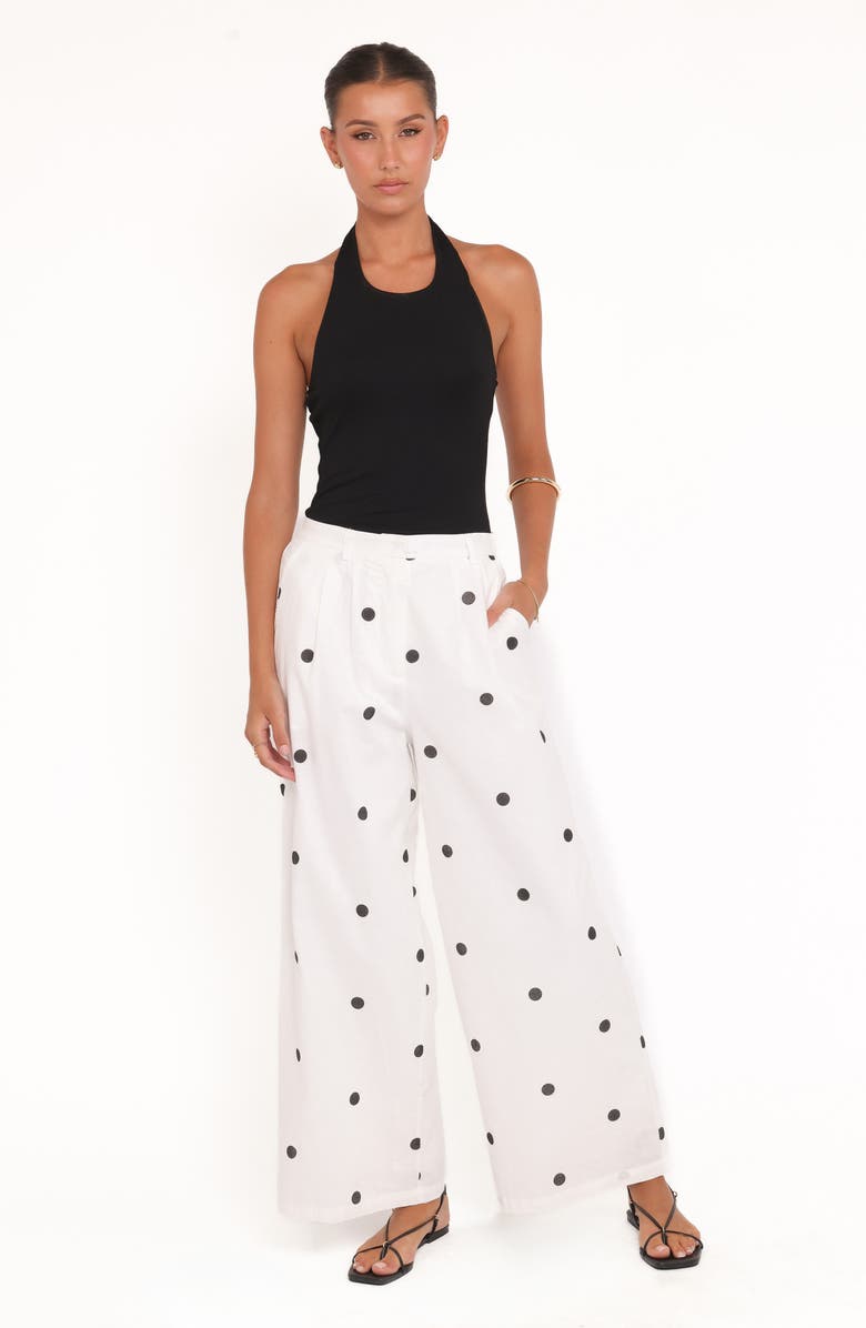Petal & Pup Valora Dot Wide Leg Cotton & Linen Pants, Alternate, color, White Black Polka Dot