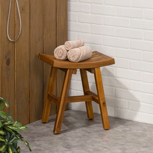 Jonathan Y Tamlyn 15.75" Traditional Classic Slatted Solid Acacia Wood Indoor/outdoor Shower Stool In Brown