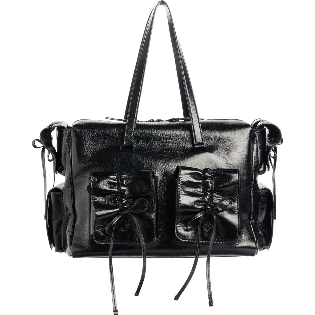 Acne Studios Multipocket Luxe Crinkle Leather Top Handle Bag In Black