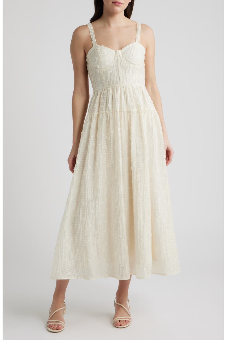 Floral Appliqué Midi Dress, Main, color, CREAM