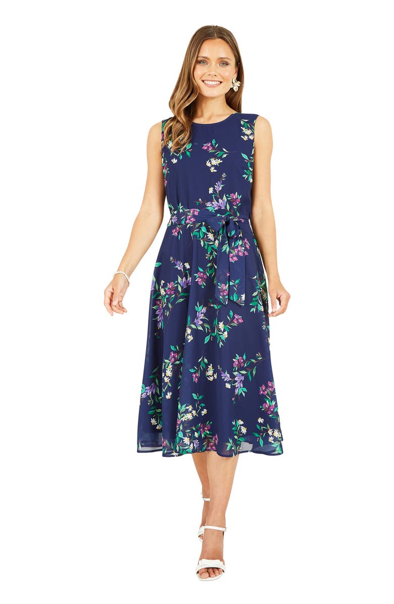 Yumi Floral Print Midi Skater Dress, Main, color, Navy
