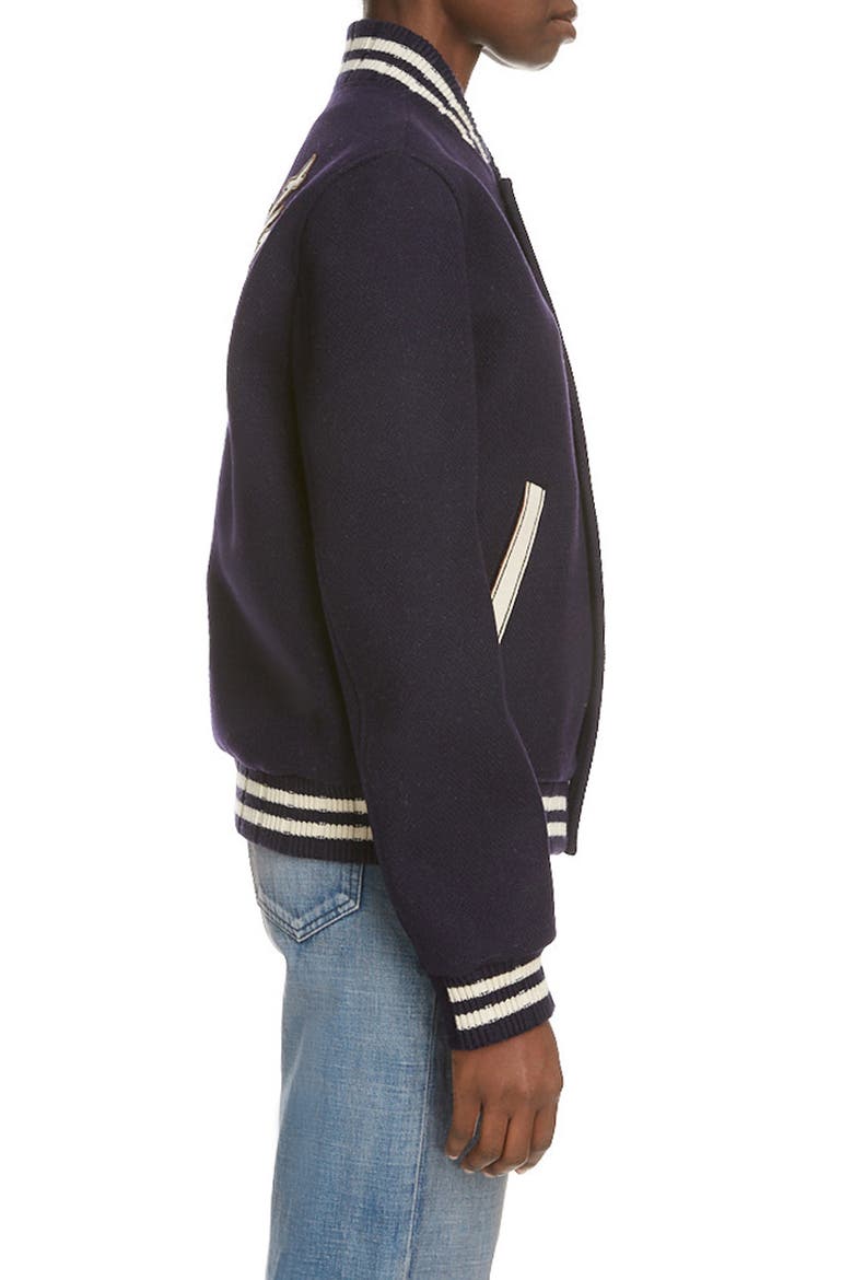 Teddy Logo Patch Wool Blend Bomber Jacket, Alternate, color, ENCRE