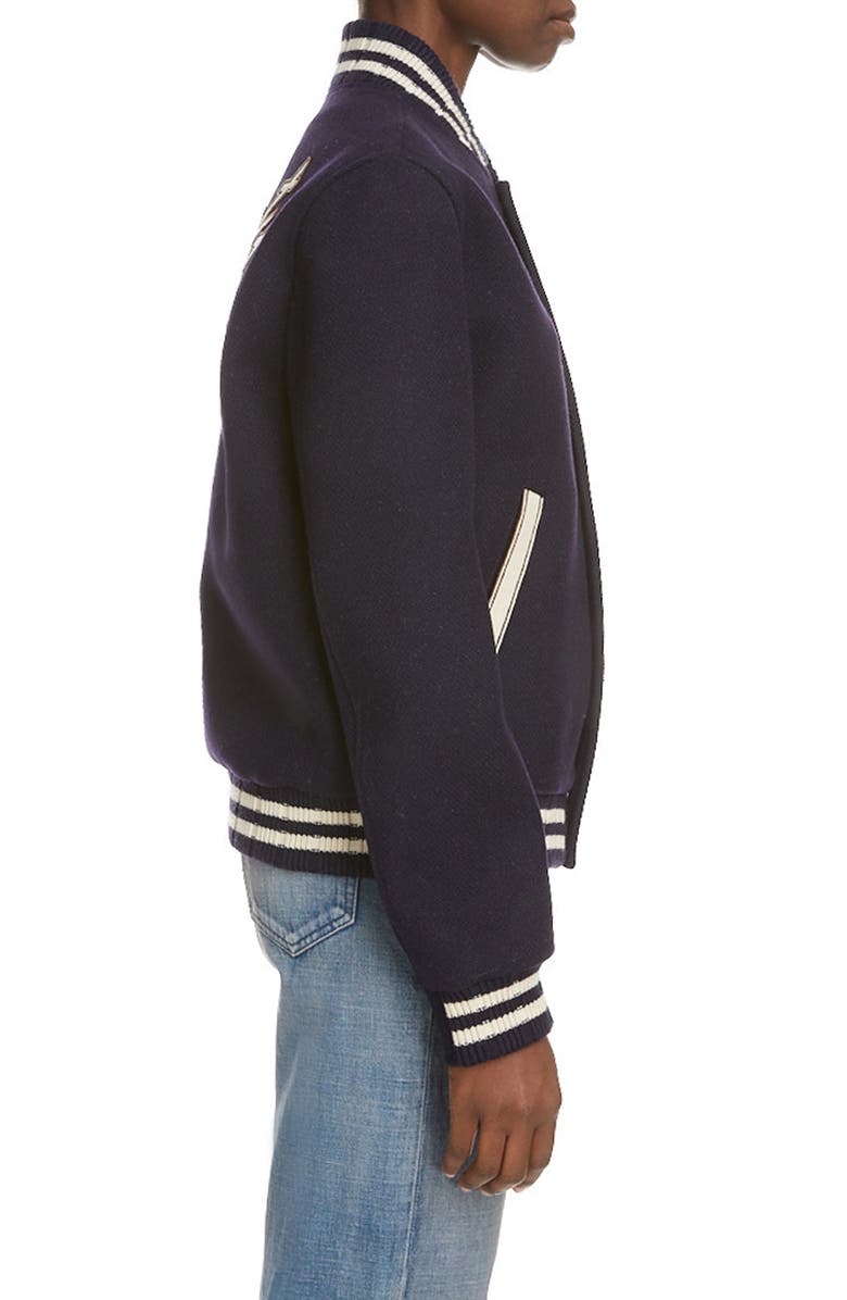 Saint Laurent Teddy Logo Patch Wool Blend Bomber Jacket, Alternate, color, 