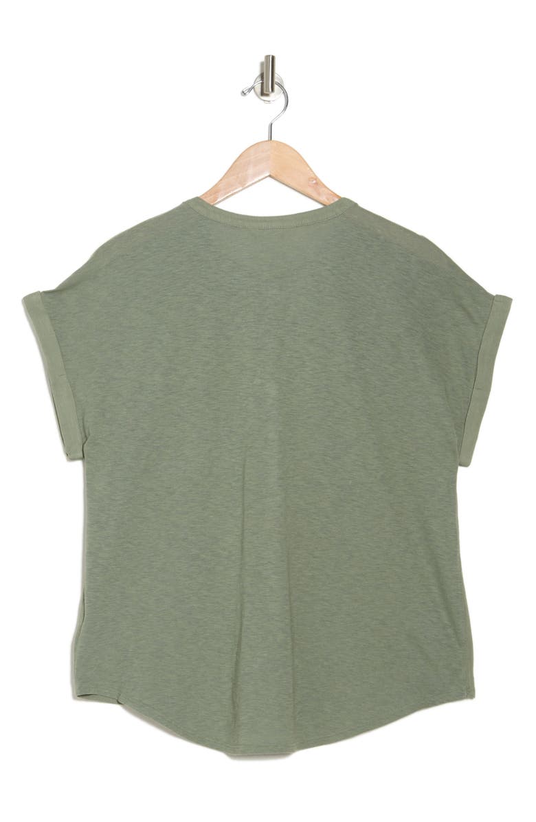 Lucky Brand Mixed Media Short Sleeve Cotton Henley Top, Alternate, color, Sea Spray