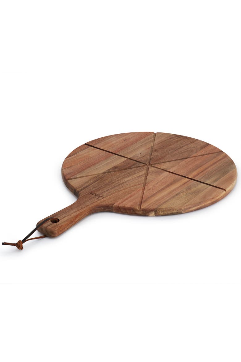 2 Piece Acacia Wood Serving Board and Pizza Cutter Set, Alternate, color, Brown