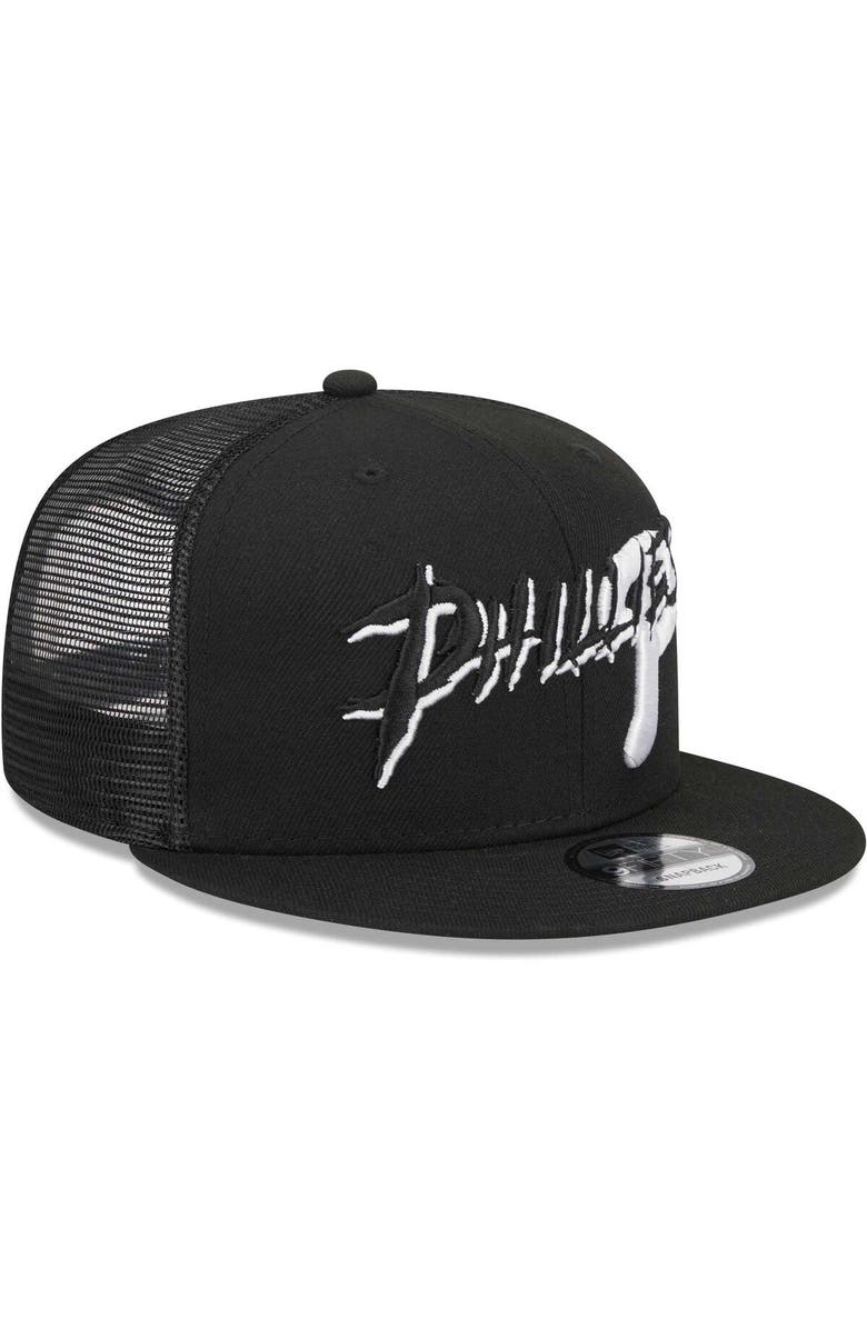 New Era Men's New Era Black Philadelphia Phillies Street Trucker 9FIFTY Snapback Hat, Main, color, 