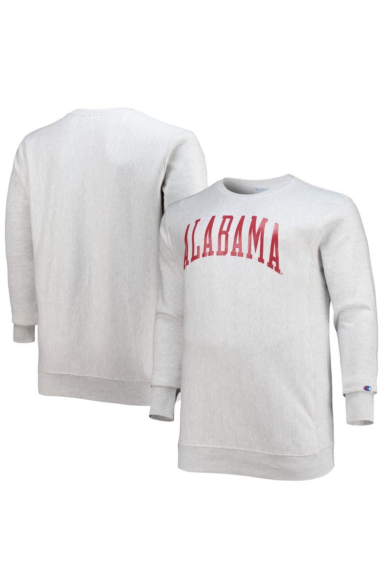 Champion Men's Champion Heathered Gray Alabama Crimson Tide Big & Tall Reverse Weave Fleece Crewneck Pullover Sweatshirt, Alternate, color, 