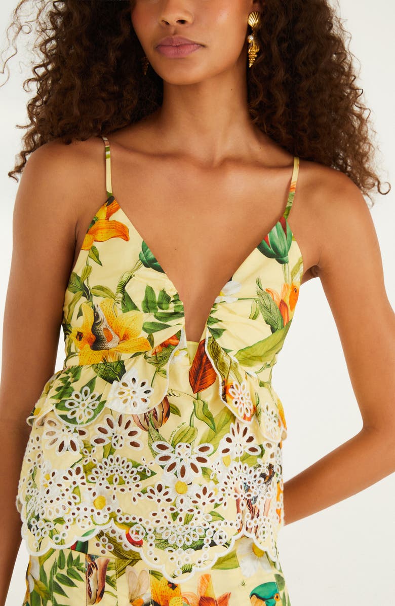 FARM Rio Brasil Collage Eyelet Lace Top, Alternate, color, Brasil Collage Soft