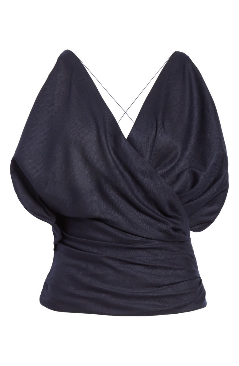 Jacquemus Le Top Sao Draped Wool Top, Alternate, color, 