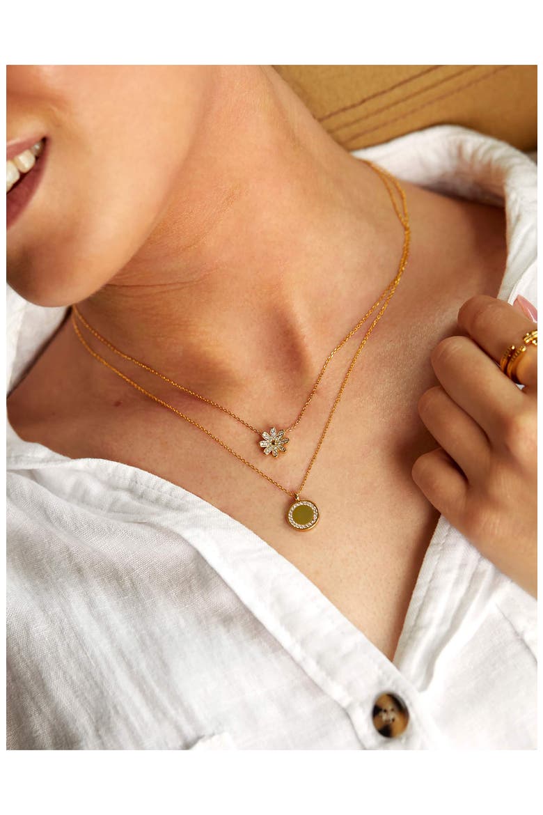 Cubic Zirconia Halo Coin Pendant Necklace, Alternate, color, GOLD